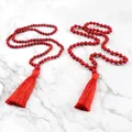 Collier Mala perlé en pierre rouge fait à la main 6 8mm collier noué en pierre naturelle bohème