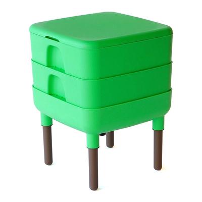 FCMP Outdoor Essential Living 6 Gallon Worm Composter Bin w/ Garden Trays, Green - 15 x 15 x 22 inches