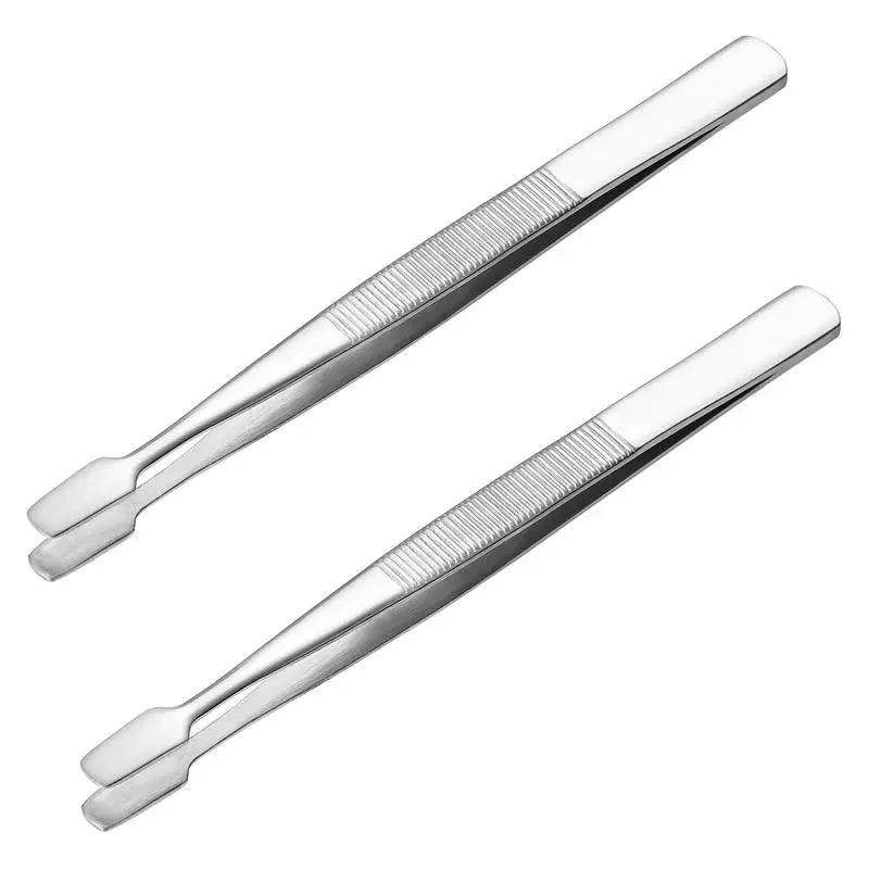 2pcs Stamp Tweezers Stainless Steel Philately Stamps Collector Tools Flat Paddle Eyebrow Forceps Brazing Tweezers Tong