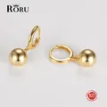 RORU – boucles d'oreilles originales en argent 925 pour femmes perles rondes dorées de 8mm créoles