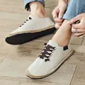 Chaussures en toile pour hommes plates décontractées respirantes en chanvre en tissu noires et