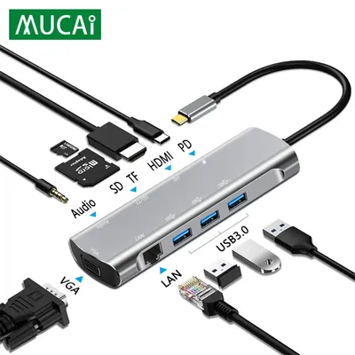 MUCAI-Adaptateur USB Type C vers HDMI 4K 30Hz RJ45 USB 3.0 HUB S6 pour MacPlePro Air Ordinateur