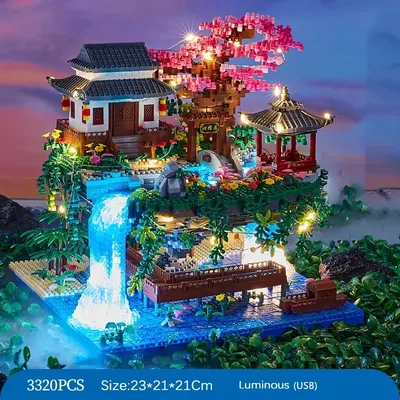 Micro blocs de construction chinois greniers 3320 pièces arbre à fleurs cascade maison en briques