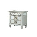 Glam Varian Transparent Mirrored Poplar Wood 2-drawer Nightstand with Crystal-like Knob&4 Tapered Legs, 32"L x 19"W x 31"H