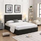 Rasoo Queen Upholstered Storage Bed Platform Bed with Linen Button-tufted Headboard&Underbed Hydraulic Storage System