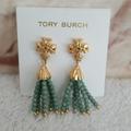 Tory Burch Jewelry | New Tory Burch Roxanne Small Tassel Earrings | Color: Gold/Green | Size: 2"