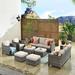 Lark Manor™ Amerissa 8 Piece Rattan Sectional Seating Group w/ Cushions in Gray/Orange/Red | 28.74 H x 79.77 W x 30.12 D in | Outdoor Furniture | Wayfair