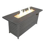 Outdoor Gas Propane Fire Pits Table Aluminum 50000BTU Firepit Fireplace Dinning Table with Lid & Fire Glass, Retangular