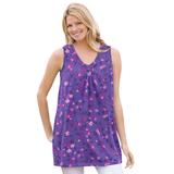 Plus Size Women's Perfect Printed Sleeveless Shirred V-Neck Tunic by Woman Within in Petal Purple Pretty Floral (Size 30/32)