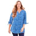 Plus Size Women's Georgette Buttonfront Tie Sleeve Cafe Blouse by Catherines in French Blue Animal Print (Size 2X)