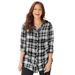 Plus Size Women's Effortless Pintuck Plaid Tunic by Catherines in Black Ivory Plaid (Size 5X)