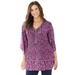 Plus Size Women's Bejeweled Pleated Blouse by Catherines in Pink Burst Batik Border (Size 3X)