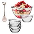 Large Glass Bowl Set Decorative Trifle Serving Bowl & Set of 4 Beaded Edge Dessert Bowls with Serving Spoon Alfresco Dining Serveware
