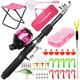 DaddyGoFish Kids Fishing Rod and Reel Combo Set with Collapsible Chair, Rod Holder, Tackle Box, Bait Net, Carry Bag, Best Gift for Boys and Girls (For Older Kids (Pink), 5ft)