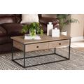 Baxton Studio Roderick Modern and Contemporary Weathered Oak Finished Wood and Black Metal 2-Drawer Coffee Table - Wholesale Interiors LCF20257A-Wood/Table-CT