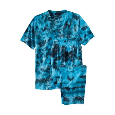 Men's Big & Tall Lightweight Cotton Novelty PJ Set by KingSize in Electric Turquoise Marble (Size 2XL) Pajamas