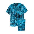 Men's Big & Tall Lightweight Cotton Novelty PJ Set by KingSize in Electric Turquoise Marble (Size XL) Pajamas