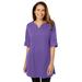 Plus Size Women's Perfect Roll-Tab-Sleeve Notch-Neck Tunic by Woman Within in Petal Purple (Size 1X)