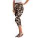 Plus Size Women's Essential Stretch Capri Legging by Roaman's in Chocolate Sketch Floral (Size 34/36) Activewear Workout Yoga Pants