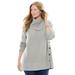 Plus Size Women's Button-Neck Waffle Knit Sweater by Woman Within in Heather Grey (Size 1X) Pullover