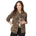 Plus Size Women's Classic Cotton Denim Jacket by Jessica London in Brown Painterly Cheetah (Size 24) 100% Cotton Jean Jacket