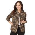 Plus Size Women's Classic Cotton Denim Jacket by Jessica London in Brown Painterly Cheetah (Size 32) 100% Cotton Jean Jacket