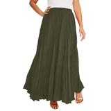 Plus Size Women's Flowing Crinkled Maxi Skirt by Jessica London in Dark Olive Green (Size 34) Elastic Waist 100% Cotton