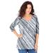 Plus Size Women's Long-Sleeve V-Neck Ultimate Tee by Roaman's in Grey Bias Stripe (Size 30/32) Shirt