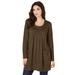 Plus Size Women's Long-Sleeve Two-Pocket Soft Knit Tunic by Roaman's in Chocolate (Size 3X) Shirt