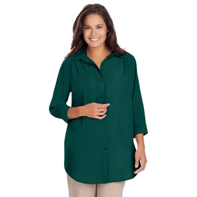 Plus Size Women's Three-Quarter Sleeve Peachskin Button Front Shirt by Woman Within in Emerald Green (Size 3X)