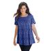 Plus Size Women's Swing Ultimate Tee with Keyhole Back by Roaman's in Blue Painted Medallion (Size 3X) Short Sleeve T-Shirt