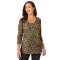 Plus Size Women's Stretch Cotton Scoop Neck Tee by Jessica London in Natural Bold Leopard (Size 26/28) 3/4 Sleeve Shirt