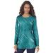 Plus Size Women's Long-Sleeve Crewneck Ultimate Tee by Roaman's in Tropical Teal Patchwork (Size M) Shirt