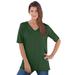 Plus Size Women's V-Neck Ultimate Tee by Roaman's in Midnight Green (Size 1X) 100% Cotton T-Shirt