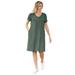 Plus Size Women's Perfect Short-Sleeve V-Neck Tee Dress by Woman Within in Pine (Size 1X)