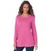 Plus Size Women's Long-Sleeve Crewneck Ultimate Tee by Roaman's in Vintage Rose (Size 6X) Shirt