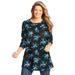 Plus Size Women's Perfect Printed Long-Sleeve Crewneck Tunic by Woman Within in Blue Rose Ditsy Bouquet (Size L)