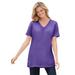 Plus Size Women's Perfect Short-Sleeve Shirred V-Neck Tunic by Woman Within in Petal Purple (Size 6X)