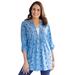 Plus Size Women's 7-Day Box-Stitched Split Neck Tunic by Woman Within in Blue Coast Ditsy Bouquet (Size 18/20)