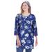 Plus Size Women's Crochet-Trim Three-Quarter Sleeve Tunic by Woman Within in Ultra Blue Watercolor Floral (Size 30/32)