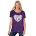 Plus Size Women's Marled Cuffed-Sleeve Tee by Woman Within in Radiant Purple Heart Placement (Size 5X) Shirt
