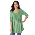 Plus Size Women's 7-Day Three-Quarter Sleeve Pintucked Henley Tunic by Woman Within in Sage (Size L)