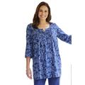 Plus Size Women's 7-Day Three-Quarter Sleeve Pintucked Henley Tunic by Woman Within in Navy Paisley Floral (Size L)