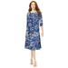 Plus Size Women's Ultrasmooth® Fabric Boatneck Swing Dress by Roaman's in Navy Painted Garden (Size 42/44)