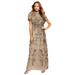 Plus Size Women's Glam Maxi Dress by Roaman's in Sparkling Champagne (Size 22 W) Beaded Formal Evening Capelet Gown