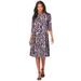 Plus Size Women's Ultrasmooth® Fabric Boatneck Swing Dress by Roaman's in Purple Orchid Folk Paisley (Size 26/28) Stretch Jersey 3/4 Sleeve Dress