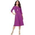 Plus Size Women's Ultrasmooth® Fabric Boatneck Swing Dress by Roaman's in Purple Magenta (Size 42/44) Stretch Jersey 3/4 Sleeve Dress