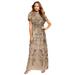 Plus Size Women's Glam Maxi Dress by Roaman's in Sparkling Champagne (Size 42 W) Beaded Formal Evening Capelet Gown