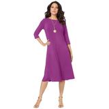 Plus Size Women's Ultrasmooth® Fabric Boatneck Swing Dress by Roaman's in Purple Magenta (Size 30/32)