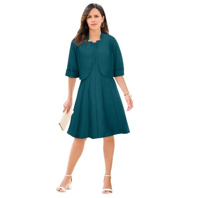 Plus Size Women's Fit And Flare Jacket Suit Dress by Roaman's in Peacock Teal (Size 24 W)